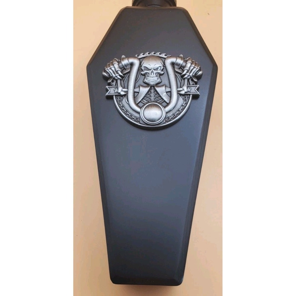 Gothic Hip Pocket Flask Metal Black With Biker Rider Medallion Coffin Flask